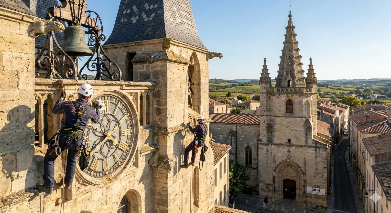 Cordistes 2KM intervenant sur monument historique patrimoine en Occitanie